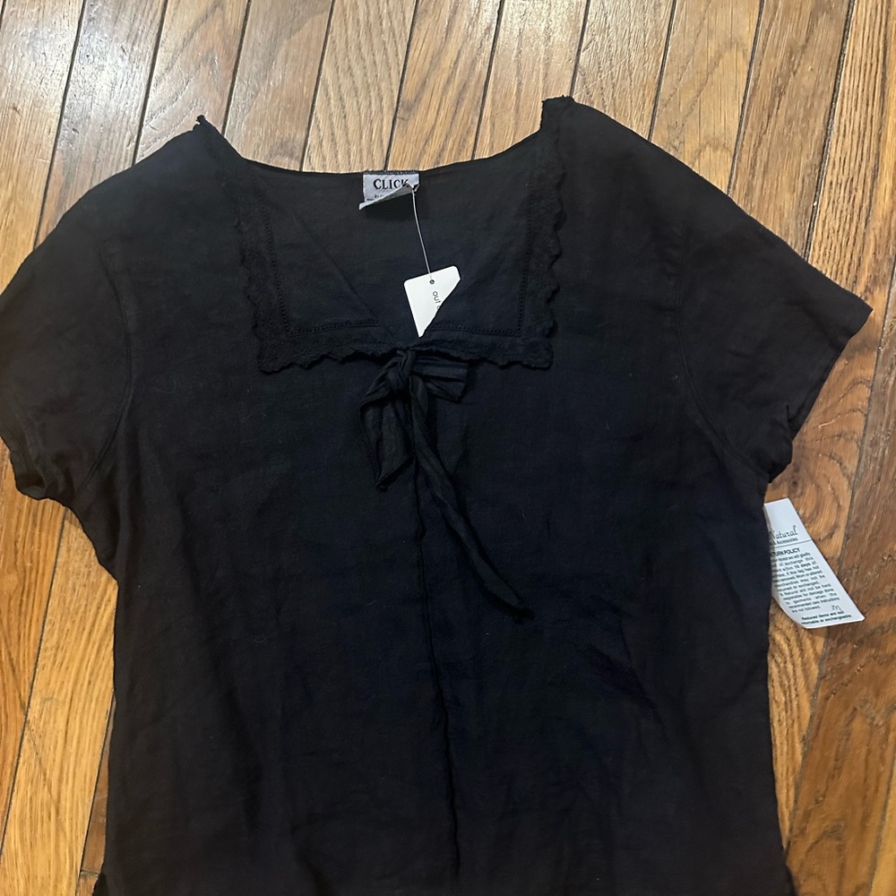 Black Square Neck Top 100% linen NWT medium Click